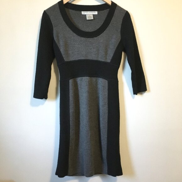 Maggy London Two Tone Merino Wool Colourblock Sweater 3/4 Sleeve Dress - Picture 1 of 13
